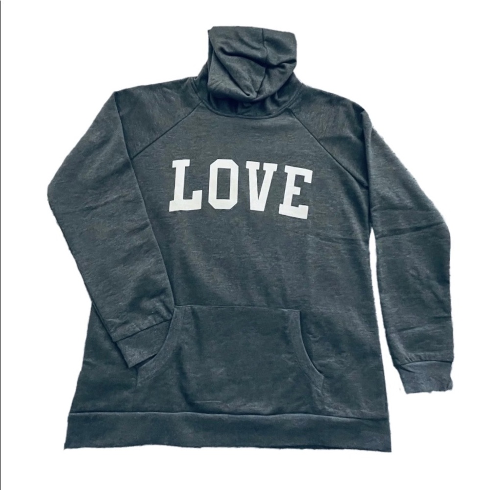 ICY FASHION Women's Hoodie Pullover Logo LOVE Gray Front Pocket Size Medium